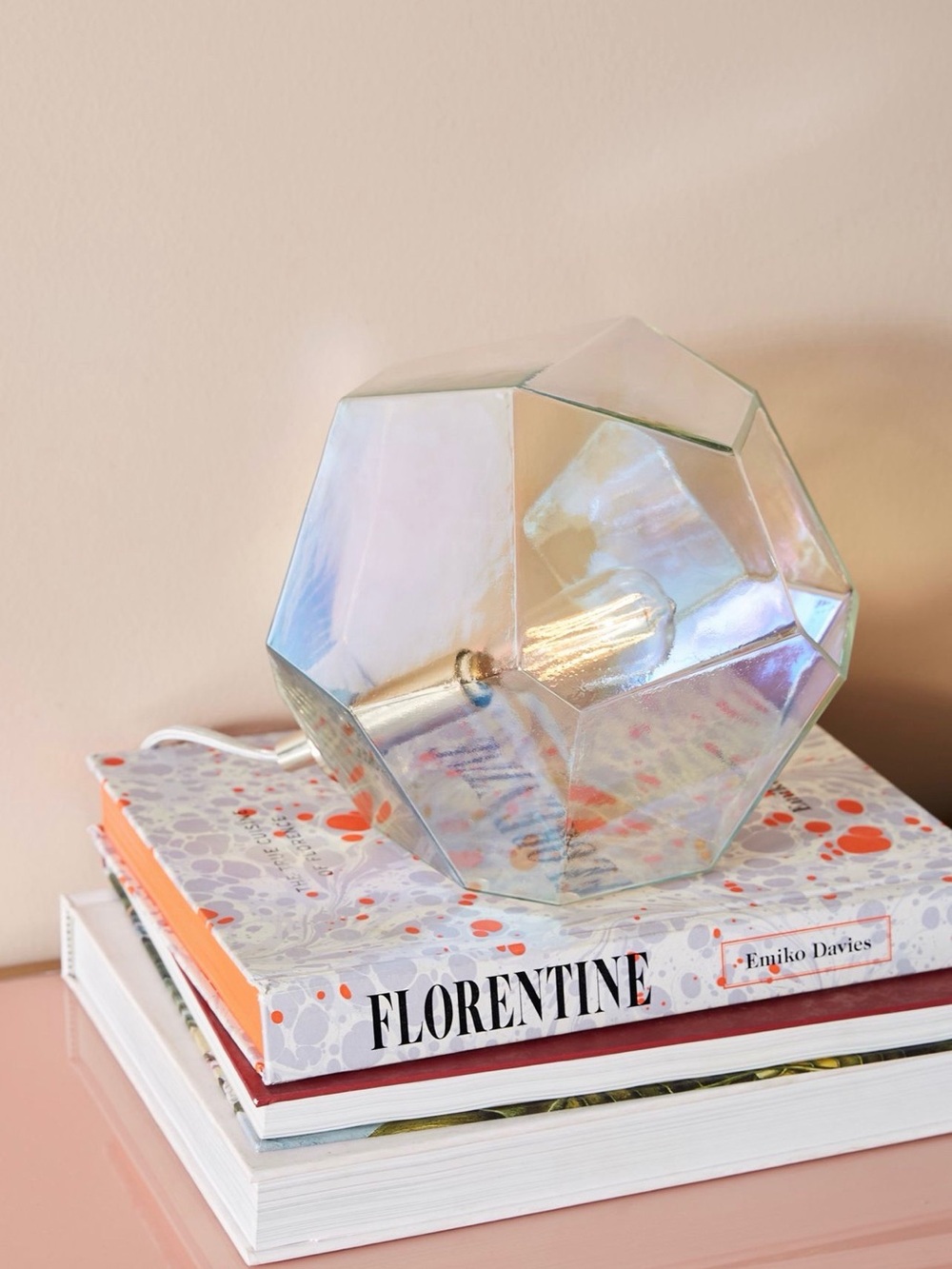 Anthropologie l Nina Faceted Geometric Iridescent Luster Glass Accent Table Lamp
